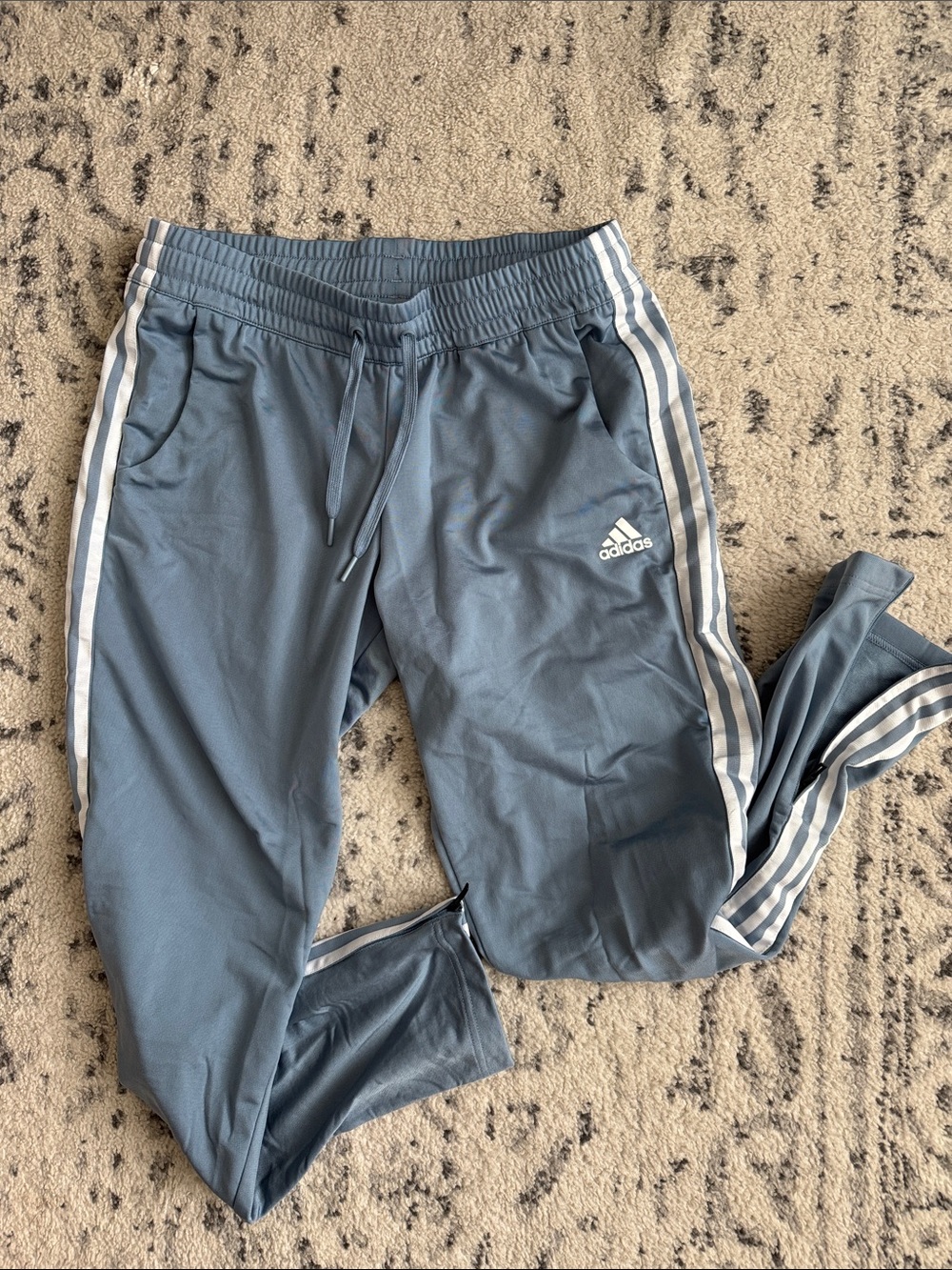 adidas Kids Blue-Gray Joggers with White Stripes